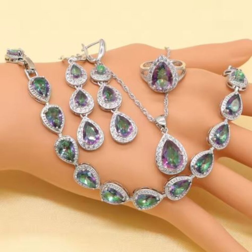 Top Quality 925 Silver Jewelry Sets Green Imitated Emerald Fancy for Wedding